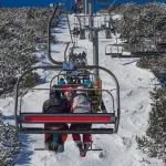 Bulgaria, ski resort Borovets. Skiers on the lift